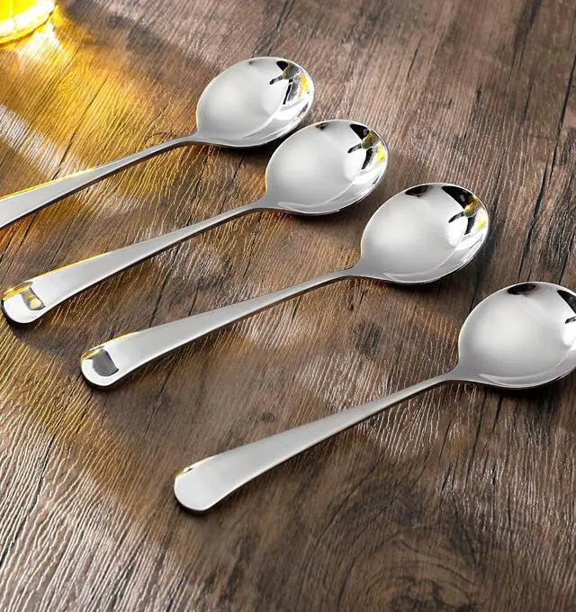 Alt view image 2 of 7 - Soup Spoons Stainless Steel, 4 PCS Stainless Steel Soup Spoons Set | Cereal Spoons, Heavy Duty, Round Soup Spoon, For Restaurant, For Home, For Catering, Dishwasher Safe, Silver