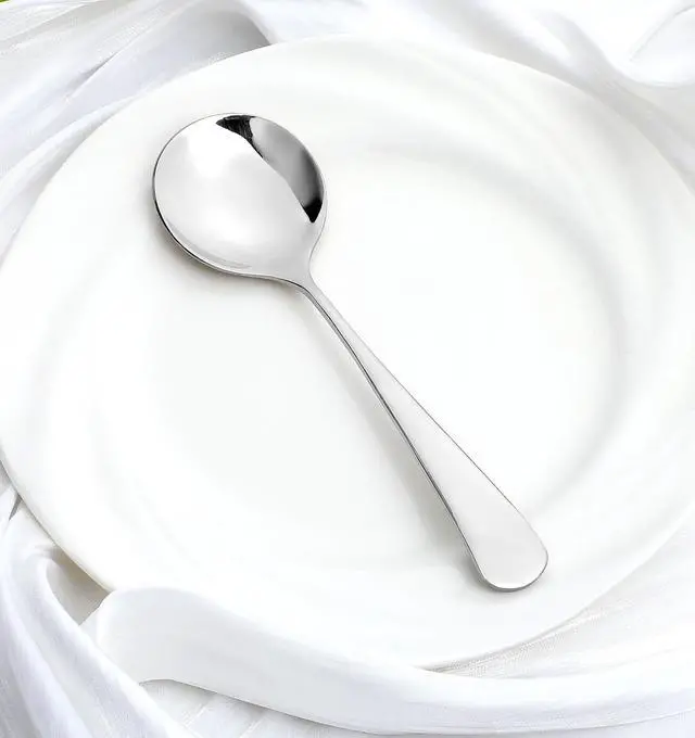 Alt view image 7 of 7 - Soup Spoons Stainless Steel, 4 PCS Stainless Steel Soup Spoons Set | Cereal Spoons, Heavy Duty, Round Soup Spoon, For Restaurant, For Home, For Catering, Dishwasher Safe, Silver
