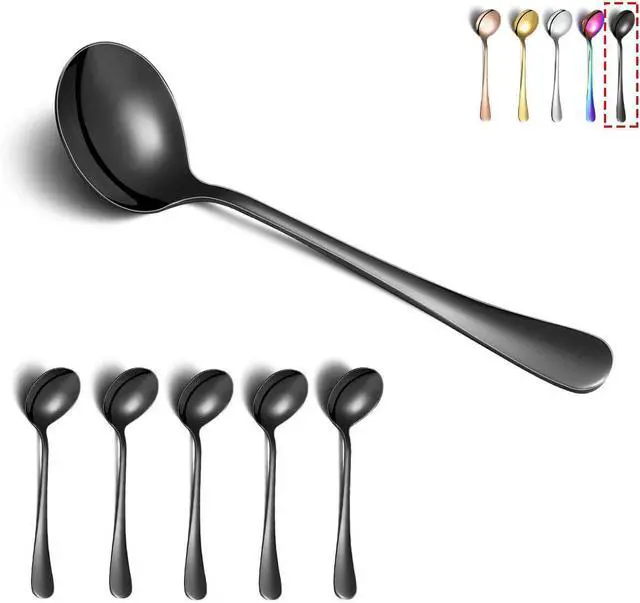 Main image of Kyraton 6-Piece Stainless Steel Round Spoons - Black Titanium Plated, Dishwasher Safe