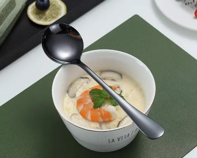 Alt view image 4 of 7 - Kyraton 6-Piece Stainless Steel Round Spoons - Black Titanium Plated, Dishwasher Safe