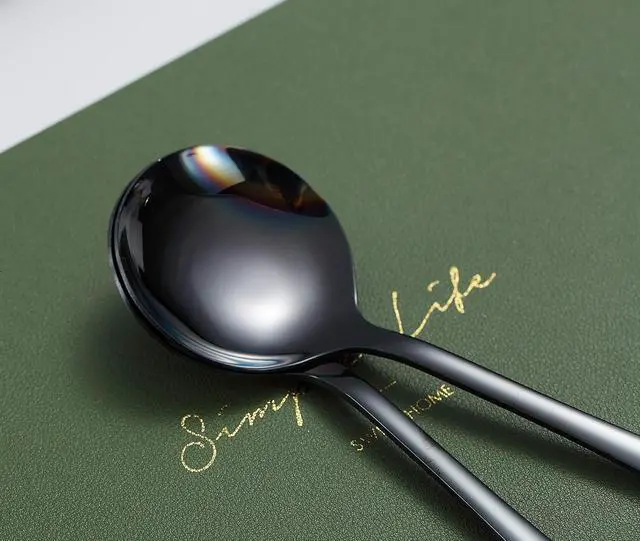 Alt view image 5 of 7 - Kyraton 6-Piece Stainless Steel Round Spoons - Black Titanium Plated, Dishwasher Safe