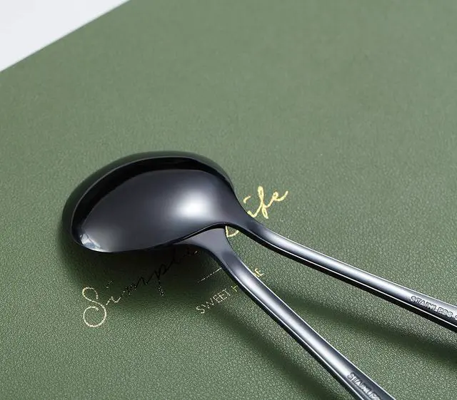 Alt view image 6 of 7 - Kyraton 6-Piece Stainless Steel Round Spoons - Black Titanium Plated, Dishwasher Safe