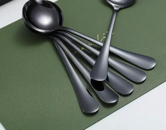 Alt view image 7 of 7 - Kyraton 6-Piece Stainless Steel Round Spoons - Black Titanium Plated, Dishwasher Safe