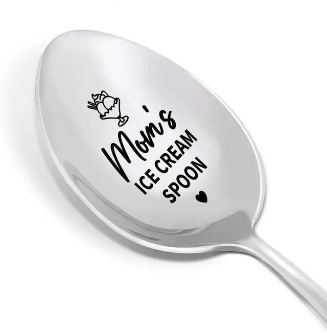Main image of Mom's Ice Cream Spoon Gift, Mom Mother Birthday Christmas Gift from Son Daughter Kids, Mother's Day Gifts for Mom, Best Mom Ever Gifts Engraved Ice Cream Spoons Stainless Steel