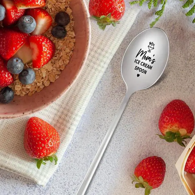 Alt view image 3 of 6 - Mom's Ice Cream Spoon Gift, Mom Mother Birthday Christmas Gift from Son Daughter Kids, Mother's Day Gifts for Mom, Best Mom Ever Gifts Engraved Ice Cream Spoons Stainless Steel