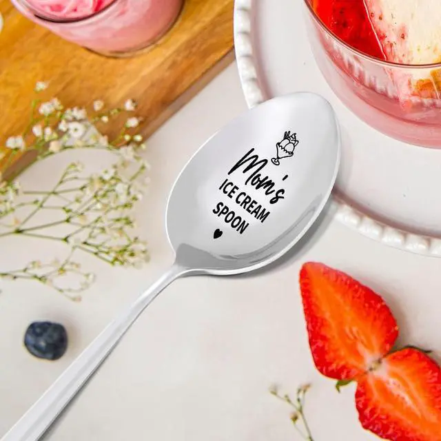 Alt view image 5 of 6 - Mom's Ice Cream Spoon Gift, Mom Mother Birthday Christmas Gift from Son Daughter Kids, Mother's Day Gifts for Mom, Best Mom Ever Gifts Engraved Ice Cream Spoons Stainless Steel