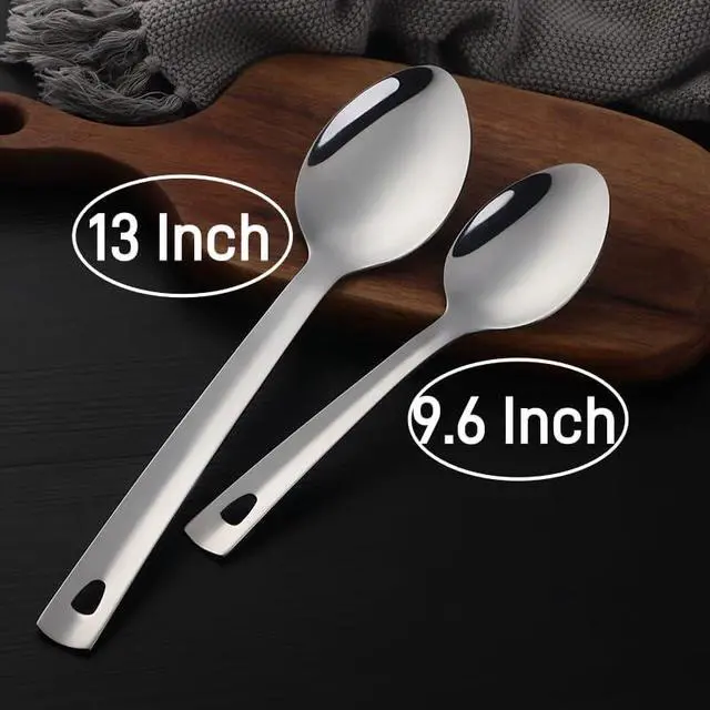 Alt view image 2 of 7 - 9.6inch Serving Spoons Set of 4, Stainless Steel Buffet Banquet SpoonLong Handle Serving Spoons for Catering, Kitchen Dishwasher safe (Silver)
