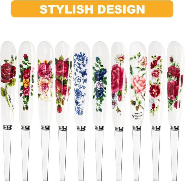 Alt view image 3 of 7 - Nicunom 20 Pcs Dessert Forks and Spoons Silverware Set, Stainless Steel Mini Fork Spoon with Ceramic Handle, Floral Design Tea Coffee Spoon Cake Fruit Fork for Dessert, Appetizers, Salad