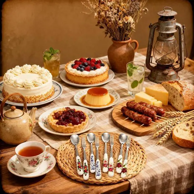 Alt view image 7 of 7 - Nicunom 20 Pcs Dessert Forks and Spoons Silverware Set, Stainless Steel Mini Fork Spoon with Ceramic Handle, Floral Design Tea Coffee Spoon Cake Fruit Fork for Dessert, Appetizers, Salad