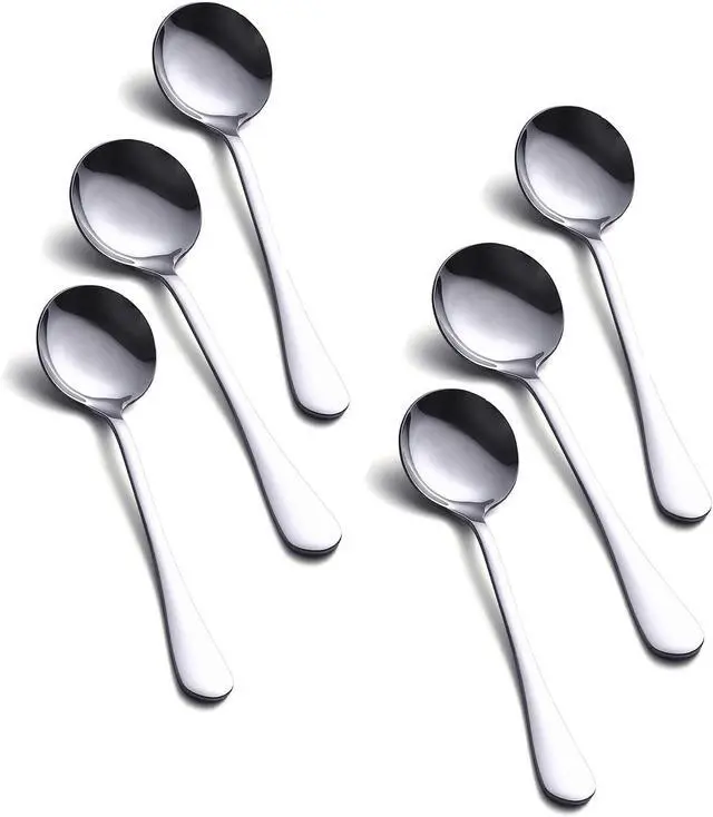 Main image of HornTide 6-Piece Soup Spoon Set Bouillon Spoon Flatware Stainless Steel Mirror Polishing 18.8cm 7.4-Inch