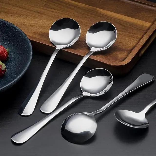 Alt view image 3 of 7 - HornTide 6-Piece Soup Spoon Set Bouillon Spoon Flatware Stainless Steel Mirror Polishing 18.8cm 7.4-Inch