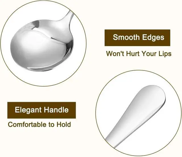 Alt view image 4 of 7 - HornTide 6-Piece Soup Spoon Set Bouillon Spoon Flatware Stainless Steel Mirror Polishing 18.8cm 7.4-Inch
