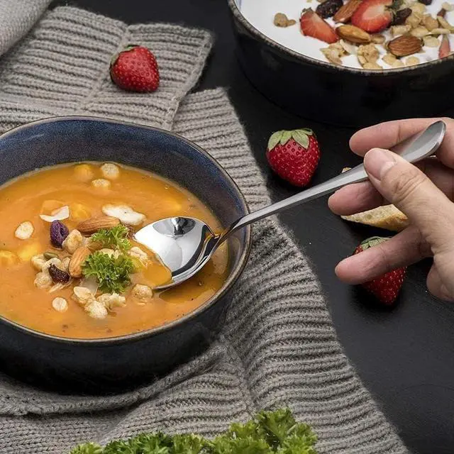 Alt view image 6 of 7 - HornTide 6-Piece Soup Spoon Set Bouillon Spoon Flatware Stainless Steel Mirror Polishing 18.8cm 7.4-Inch