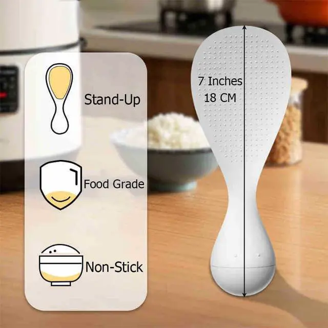 Alt view image 3 of 7 - Ouliget Tumbler Anti-Stick Plastic Rice Spoon,Creative Stand Up Non Stick Rice Spoon Scooper Spatula,Rice Cooker Practical Spoons Kitchen Utensils for Salads Mashed Potato