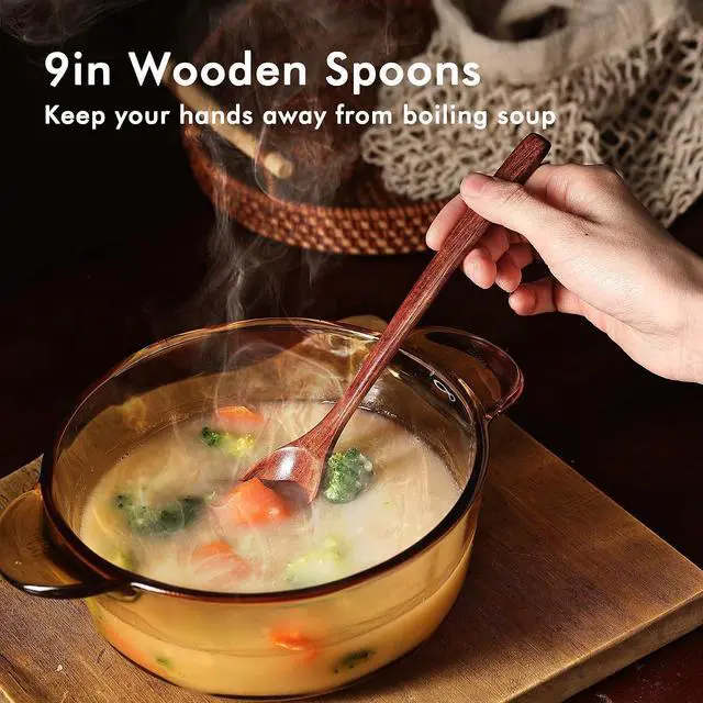 Alt view image 3 of 6 - 6pcs 9in Wooden Spoons, Soup Spoons Set, Long Handle Wooden Utensils | for Cooking, Tasting, Serving, Stirring and Mixing (6pcs 9in)