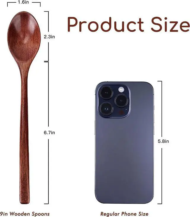 Alt view image 2 of 6 - 6pcs 9in Wooden Spoons, Soup Spoons Set, Long Handle Wooden Utensils | for Cooking, Tasting, Serving, Stirring and Mixing (6pcs 9in)