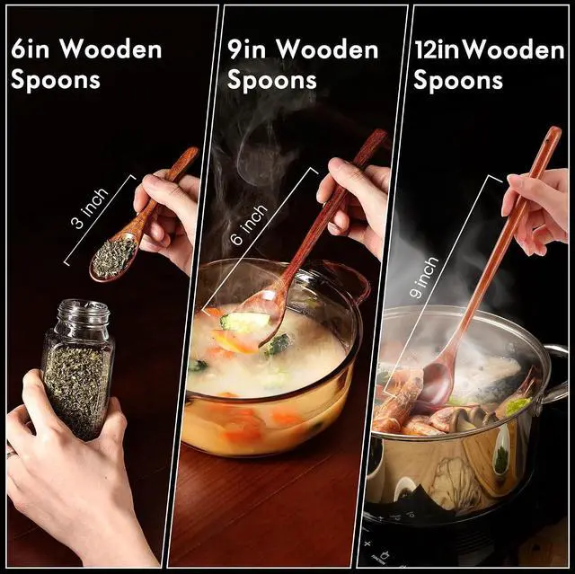 Alt view image 4 of 6 - 6pcs 9in Wooden Spoons, Soup Spoons Set, Long Handle Wooden Utensils | for Cooking, Tasting, Serving, Stirring and Mixing (6pcs 9in)