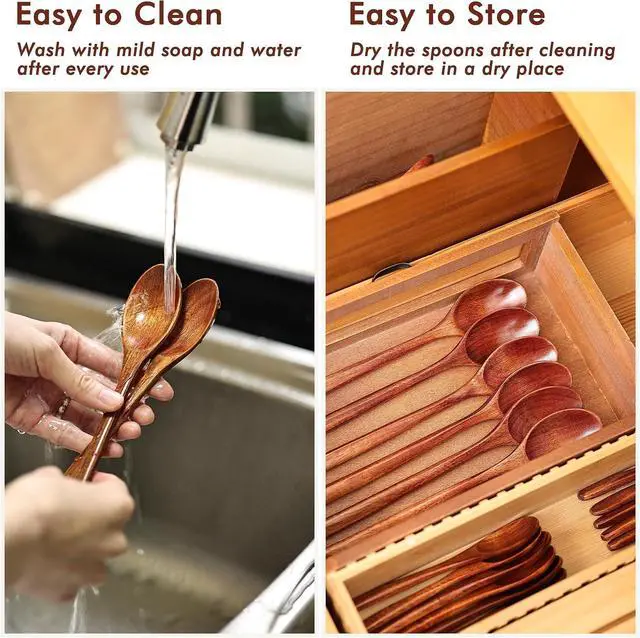 Alt view image 6 of 6 - 6pcs 9in Wooden Spoons, Soup Spoons Set, Long Handle Wooden Utensils | for Cooking, Tasting, Serving, Stirring and Mixing (6pcs 9in)