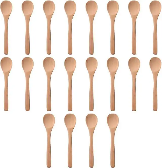 Main image of 20pcs kitchen wooden spoon, natural wooden soup spoons, long handled honey coffee, milk spoons, spice seasoning spoon, tableware, honey teaspoon suitable for spices, ice cream, cakes