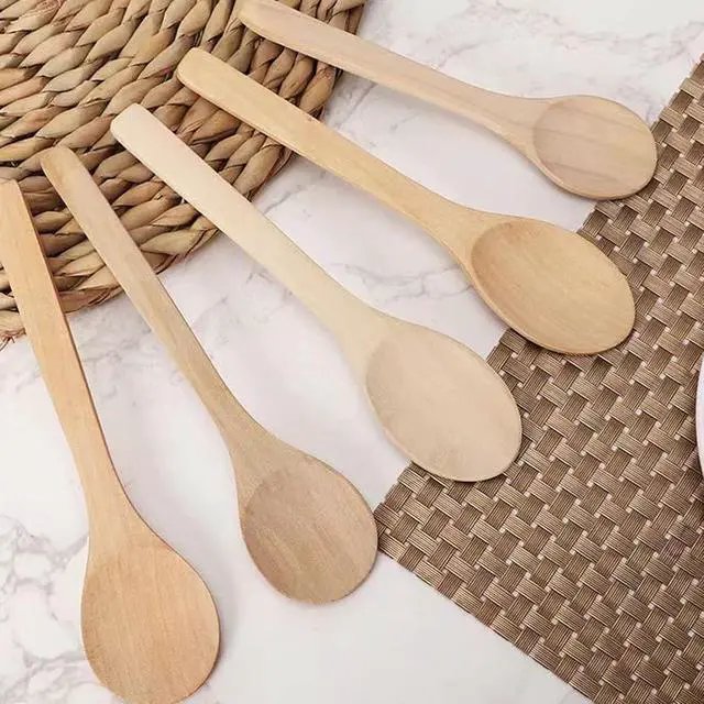 Alt view image 6 of 6 - 20pcs kitchen wooden spoon, natural wooden soup spoons, long handled honey coffee, milk spoons, spice seasoning spoon, tableware, honey teaspoon suitable for spices, ice cream, cakes