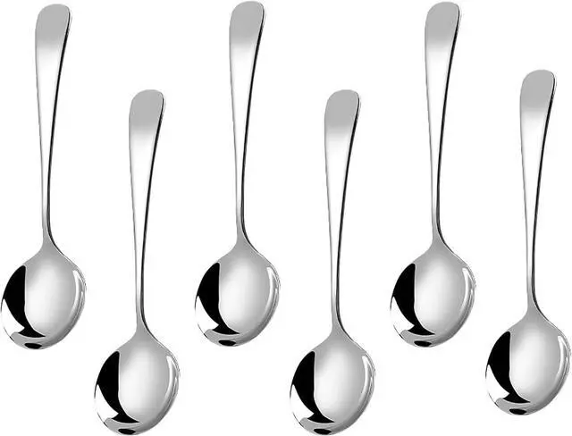 Main image of Metal Soup Spoons,Stainless Steel Spoons for Soup Round Colorful Dinner Spoons Thick Short handle Table Spoon 6.3-Inch, Set of 6 (Sliver)
