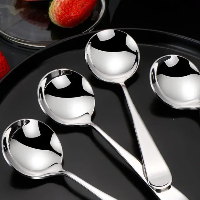 Alt view image 5 of 7 - Metal Soup Spoons,Stainless Steel Spoons for Soup Round Colorful Dinner Spoons Thick Short handle Table Spoon 6.3-Inch, Set of 6 (Sliver)