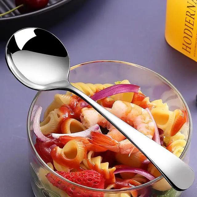 Alt view image 2 of 7 - Metal Soup Spoons,Stainless Steel Spoons for Soup Round Colorful Dinner Spoons Thick Short handle Table Spoon 6.3-Inch, Set of 6 (Sliver)