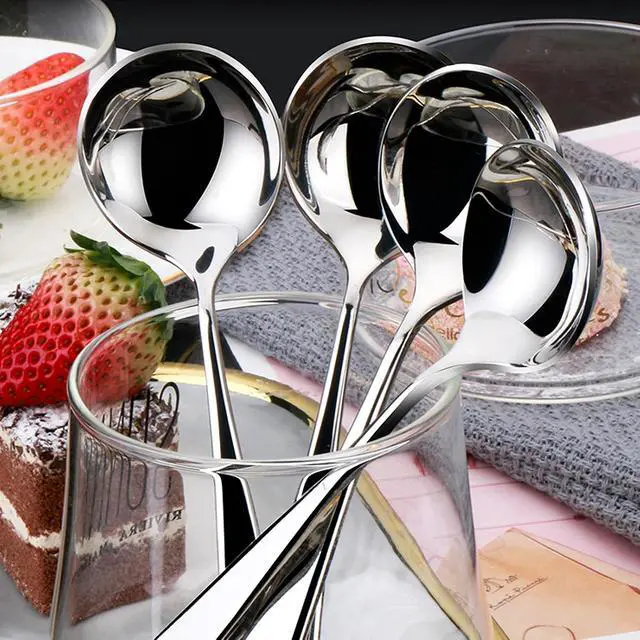 Alt view image 4 of 7 - Metal Soup Spoons,Stainless Steel Spoons for Soup Round Colorful Dinner Spoons Thick Short handle Table Spoon 6.3-Inch, Set of 6 (Sliver)