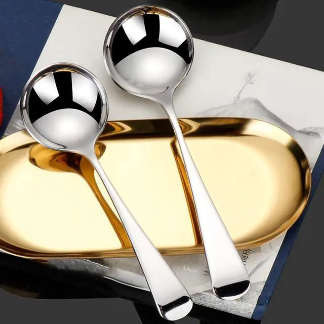Alt view image 6 of 7 - Metal Soup Spoons,Stainless Steel Spoons for Soup Round Colorful Dinner Spoons Thick Short handle Table Spoon 6.3-Inch, Set of 6 (Sliver)