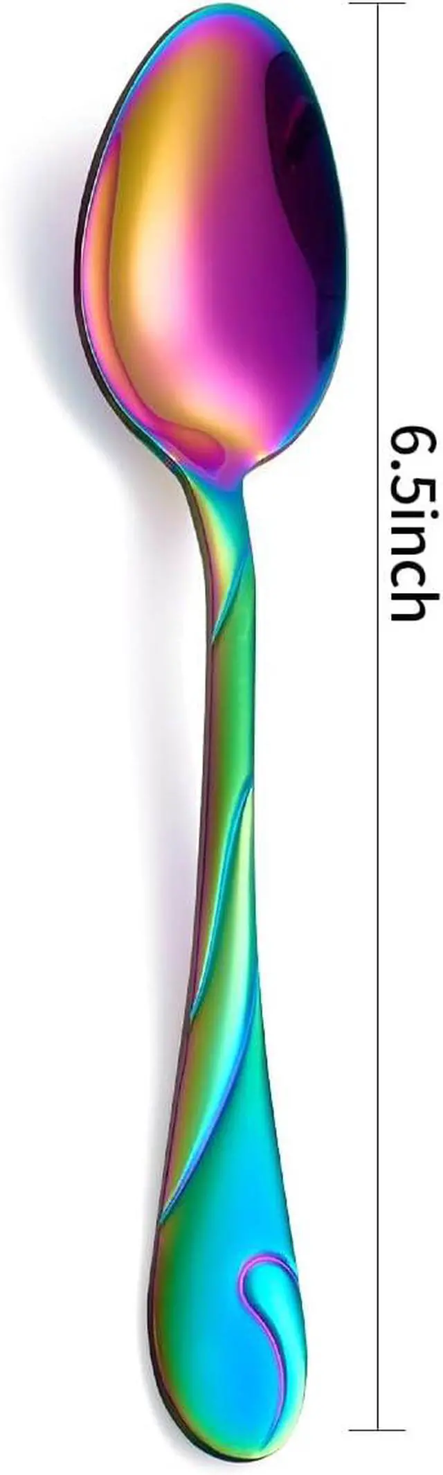 Alt view image 2 of 6 - Rainbow Dessert Spoons, Seeshine 6.5-inch Stainless Steel Shiny Rainbow Teaspoon, Espresso Coffee Spoon, Tea Spoons Silverware, Set of 6