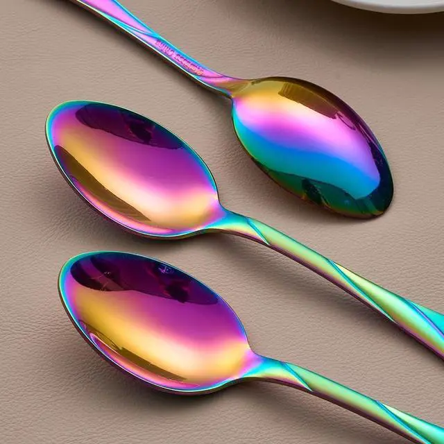 Alt view image 6 of 6 - Rainbow Dessert Spoons, Seeshine 6.5-inch Stainless Steel Shiny Rainbow Teaspoon, Espresso Coffee Spoon, Tea Spoons Silverware, Set of 6