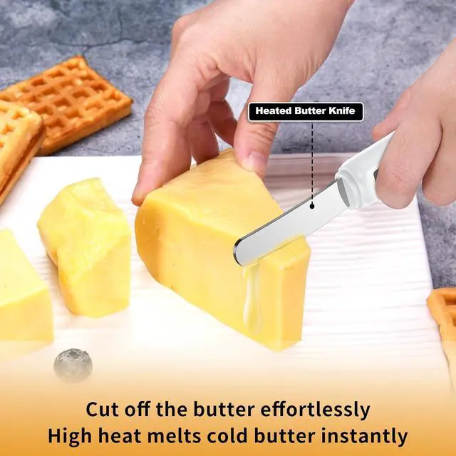 Alt view image 2 of 7 - Stainless Steel Heated Butter Knife Spreader for Cold Butter, Cream Cheese, Jam, Pastry, Charcuterie, Multipurpose Kitchen Gadgets Butter Knives IP68 Waterproof, White