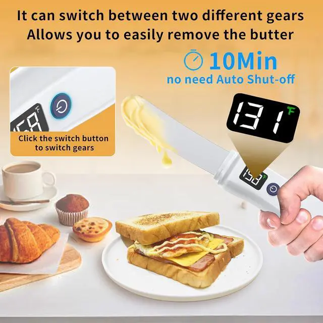 Alt view image 4 of 7 - Stainless Steel Heated Butter Knife Spreader for Cold Butter, Cream Cheese, Jam, Pastry, Charcuterie, Multipurpose Kitchen Gadgets Butter Knives IP68 Waterproof, White