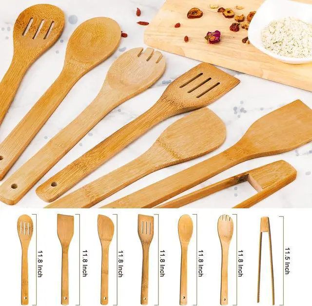 Alt view image 2 of 7 - Eisinly 7-Piece Wooden Cooking Spoons,Durable Carbonized Bamboo Utensil Set | Carbonized Bamboo, Heat-Treated for Durability, Resists Moisture and Warping Better than Regular Bamboo, Lasts for Years
