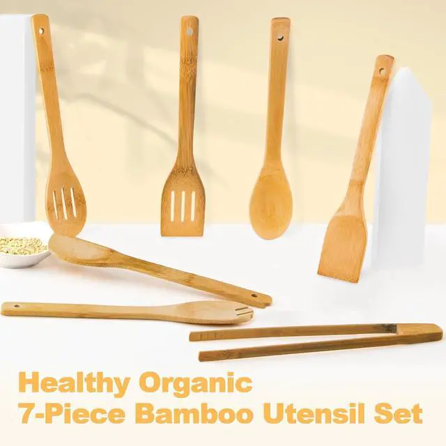 Alt view image 3 of 7 - Eisinly 7-Piece Wooden Cooking Spoons,Durable Carbonized Bamboo Utensil Set | Carbonized Bamboo, Heat-Treated for Durability, Resists Moisture and Warping Better than Regular Bamboo, Lasts for Years