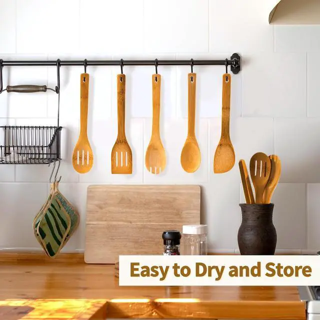 Alt view image 5 of 7 - Eisinly 7-Piece Wooden Cooking Spoons,Durable Carbonized Bamboo Utensil Set | Carbonized Bamboo, Heat-Treated for Durability, Resists Moisture and Warping Better than Regular Bamboo, Lasts for Years