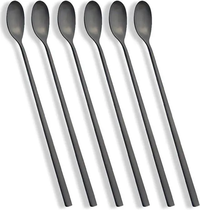 Main image of AOOSY Long Handle Spoon, 9-In Matte Black Coffee Stirrers, Set of 6 | Ice Tea Spoon, Premium 18/10 Stainless Steel Iced Teaspoon Coffee Spoons for Milks Tea Mixing Cocktail Stirring Coffee