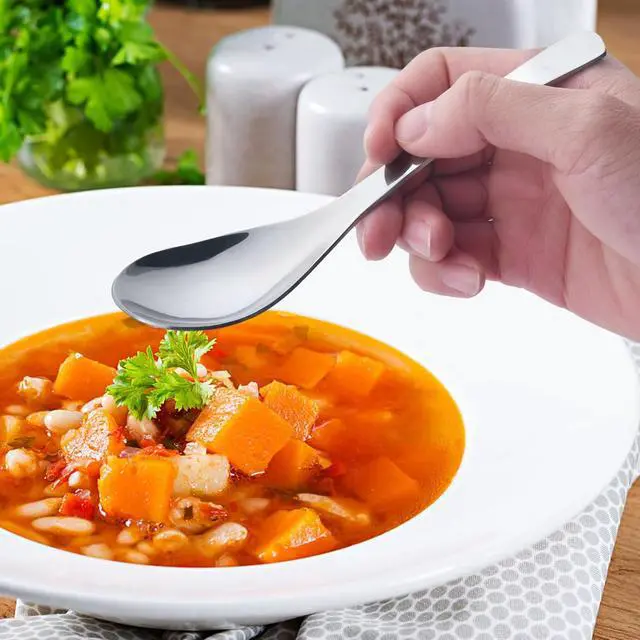 Alt view image 7 of 7 - Soup Spoons High Grade Stainless Steel Soup Spoons, neheewin Table Spoons Thick Heavy-weight Ladle Spoons, Dishwasher Safe (Set of 5)