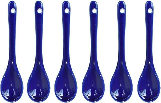 Main image of 6 pcs Porcelain Egg Spoons Ceramic Spoons 4.7 inch Coffee Dessert Yogurt Tea Milky Tea Dark Blue