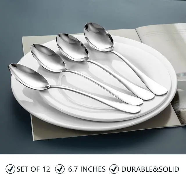 Alt view image 2 of 7 - SANTUO Stainless Steel Teaspoon Set,12 Piece 6.7" Spoons Silverware,Dessert Spoons,Mirror Finish & Dishwasher Safe