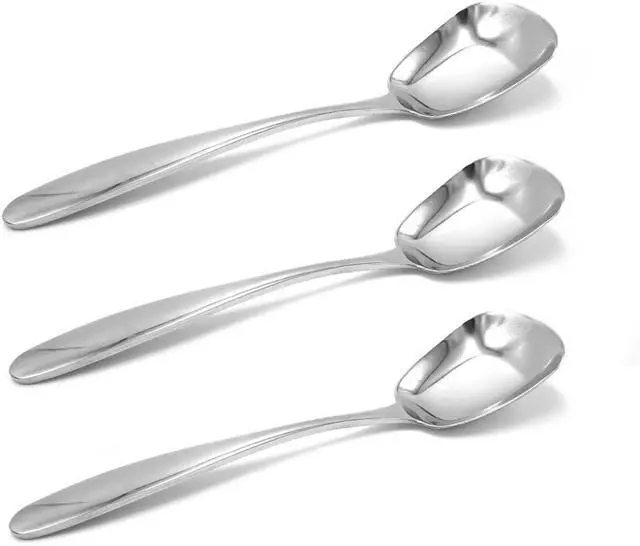 Alt view image 3 of 7 - Stainless Steel Soup Spoons Set of 3 - Table Spoons With Special Square Design, Mirror Polish, Small Size (6.1 Inches Length, 1.53 Inches Width, 0.11inch Thickness)