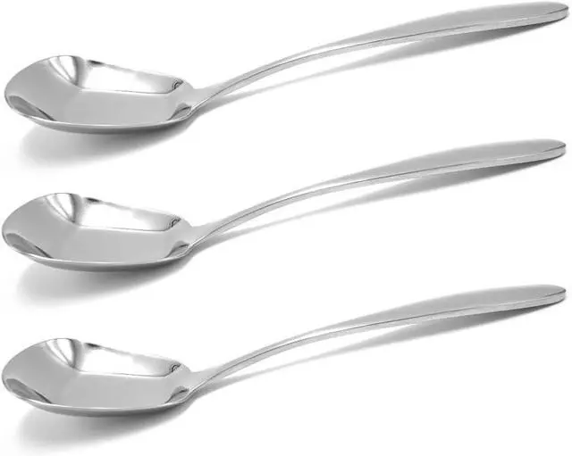 Alt view image 4 of 7 - Stainless Steel Soup Spoons Set of 3 - Table Spoons With Special Square Design, Mirror Polish, Small Size (6.1 Inches Length, 1.53 Inches Width, 0.11inch Thickness)