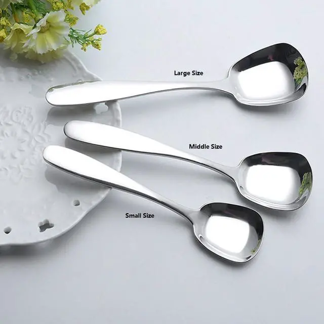 Alt view image 7 of 7 - Stainless Steel Soup Spoons Set of 3 - Table Spoons With Special Square Design, Mirror Polish, Small Size (6.1 Inches Length, 1.53 Inches Width, 0.11inch Thickness)