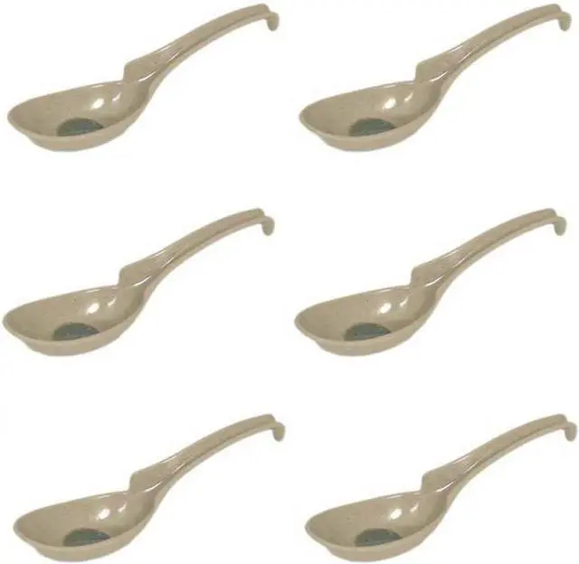 Main image of JapanBargain 2346, Set of 6 Asian Japanese Chinese Wonton Soba Rice Pho Ramen Noodle Soup Spoons Notch and Hook Ladle Style Spoon, Green