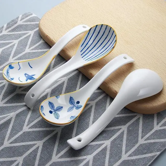 Alt view image 2 of 7 - IQCWOOD Ceramic Spoons, 6.3" Asian Chinese Soup Spoon, 4Pcs | Rice Spoons, Deep Soup Bowl, Easy to Hold, Fine Glaze, for Ramen, Pho, Miso Soup & Wontons, Dishwasher Safe