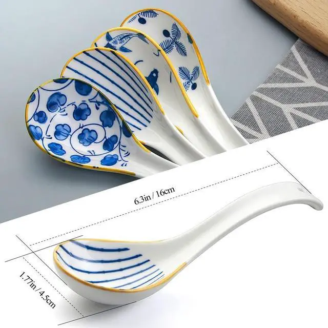 Alt view image 4 of 7 - IQCWOOD Ceramic Spoons, 6.3" Asian Chinese Soup Spoon, 4Pcs | Rice Spoons, Deep Soup Bowl, Easy to Hold, Fine Glaze, for Ramen, Pho, Miso Soup & Wontons, Dishwasher Safe