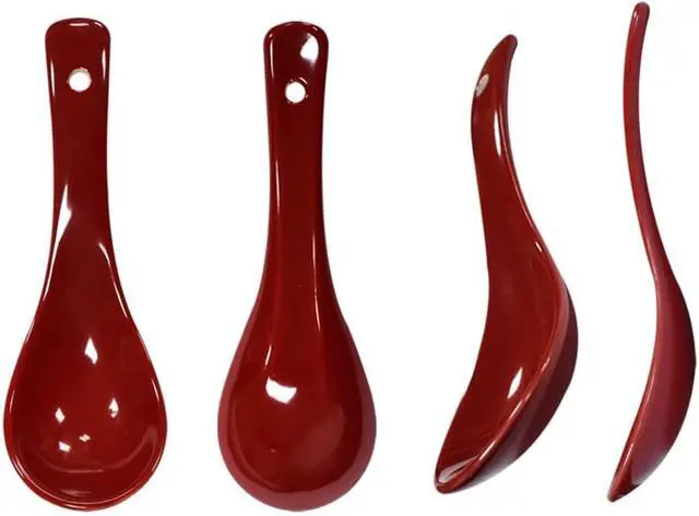 Alt view image 2 of 6 - 5 Colors Porcelain Soup Spoon Round-Bottom Asia Ceramic Rice Spoons Chinese Won Ton Spoons One of each color for Home Kitchen Restaurant