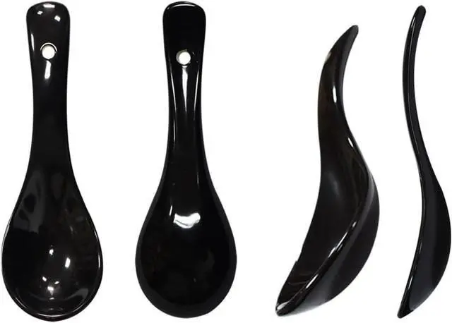 Alt view image 3 of 6 - 5 Colors Porcelain Soup Spoon Round-Bottom Asia Ceramic Rice Spoons Chinese Won Ton Spoons One of each color for Home Kitchen Restaurant