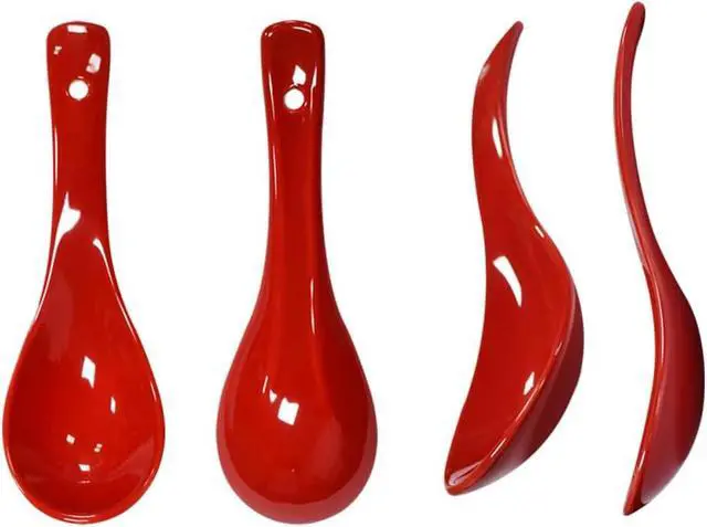 Alt view image 4 of 6 - 5 Colors Porcelain Soup Spoon Round-Bottom Asia Ceramic Rice Spoons Chinese Won Ton Spoons One of each color for Home Kitchen Restaurant