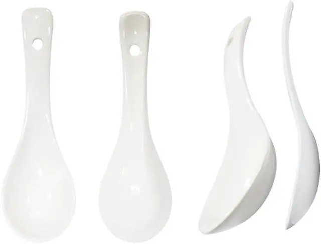 Alt view image 5 of 6 - 5 Colors Porcelain Soup Spoon Round-Bottom Asia Ceramic Rice Spoons Chinese Won Ton Spoons One of each color for Home Kitchen Restaurant
